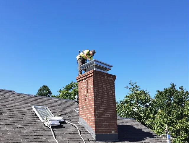 Redondo Beach Chimney Sweep technician measuring a chimney cap in Redondo Beach, CA