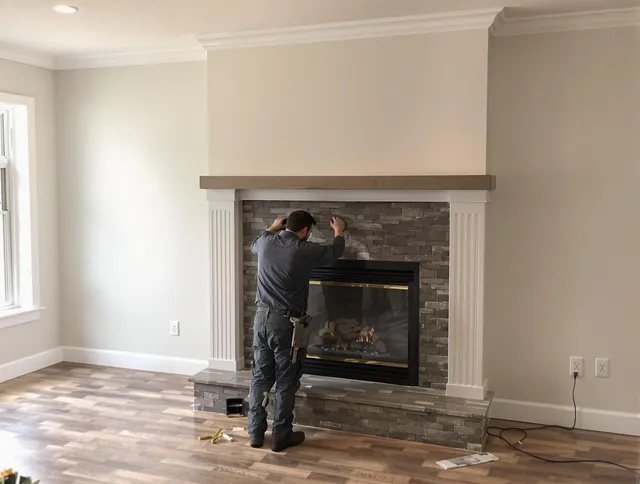 Redondo Beach Chimney Sweep finishing a custom fireplace install in Redondo Beach, CA